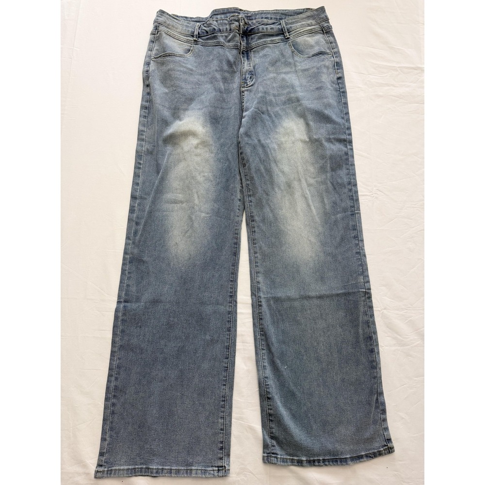 Nova Blue Jeans Mens 42x30 3XL Blue Light Wash Classic Wide Leg Stretch Denim